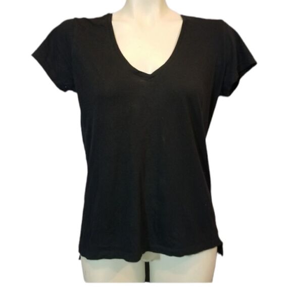 Zara Woman Basic Black V-Neck Tee Size Medium - Picture 1 of 4